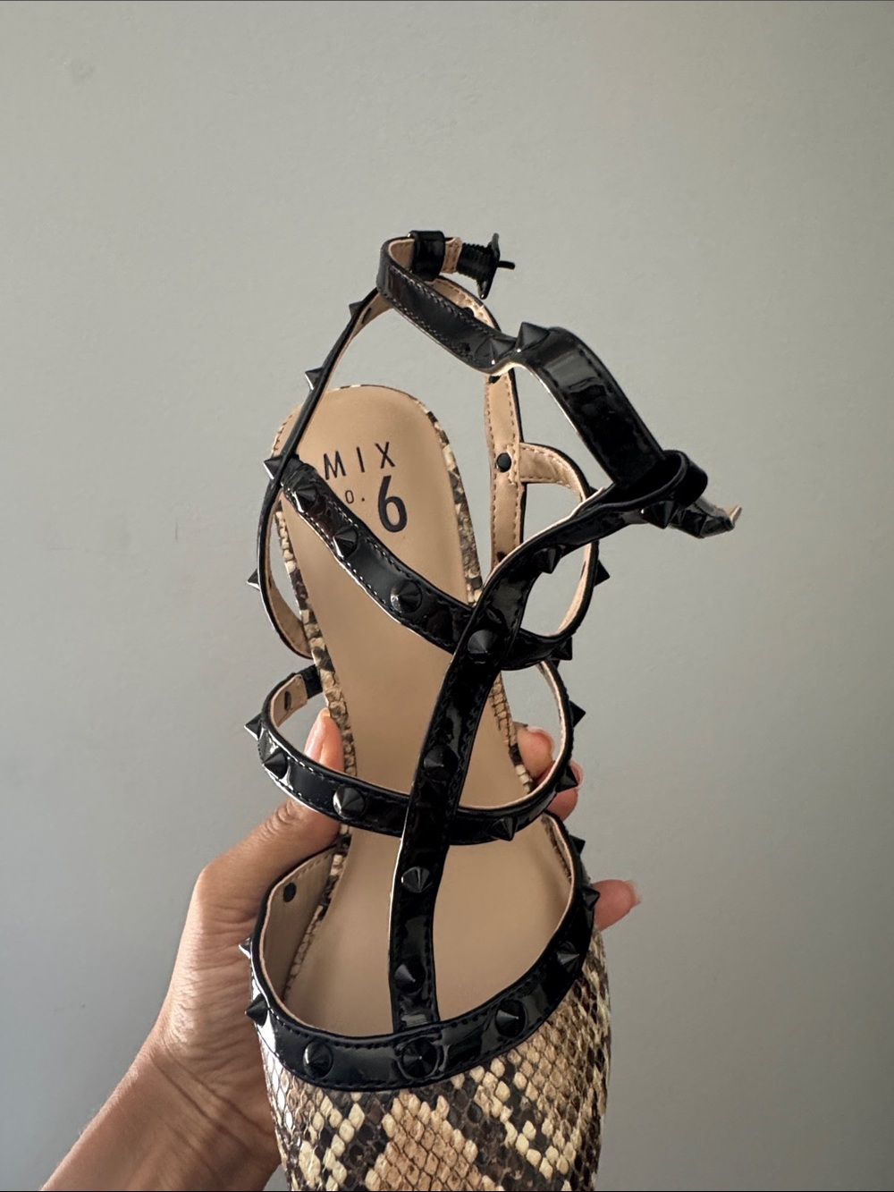 Black Strappy Snake-Print Pointed-Toe Pump - Picture 4 of 7